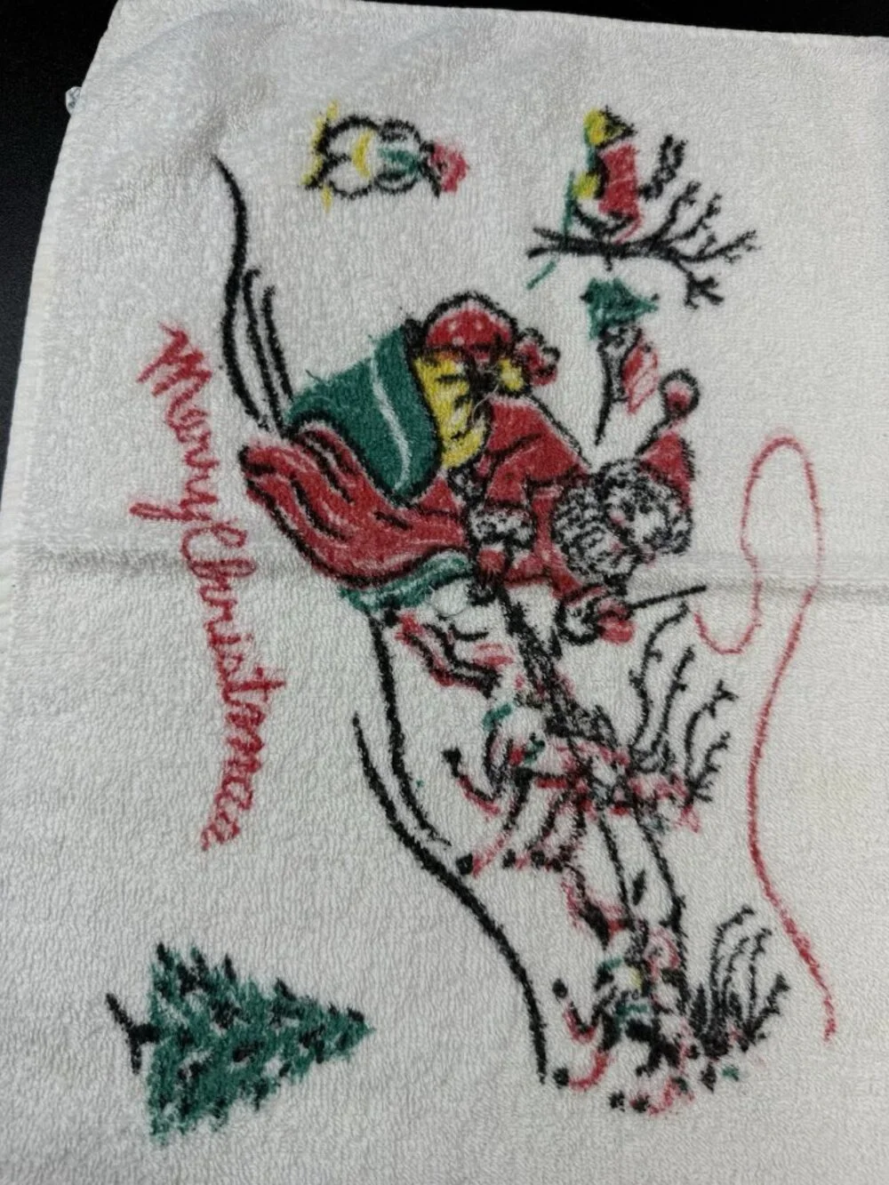 Vintage Retro Cannon Kitchen Towel Merry Christmas Santa In Sleigh